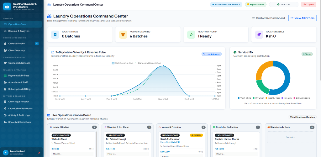 Laundry Operations Command & 5-Stage Kanban Workflow